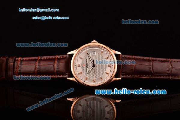 Vacheron Constantin Patrimony Swiss ETA 2836 Automatic Rose Gold Case Brown Leather Strap with White Dial Diamond Markers - Click Image to Close